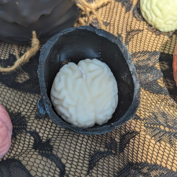 Creepy Baby Doll Head Candle Holder with 3 Brain Candles - Picture 8 of 9